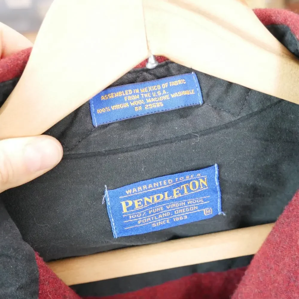 Pendleton Men's Medium Button Down Shirt Elbow Patch Burgundy‎ Red 100% Wool